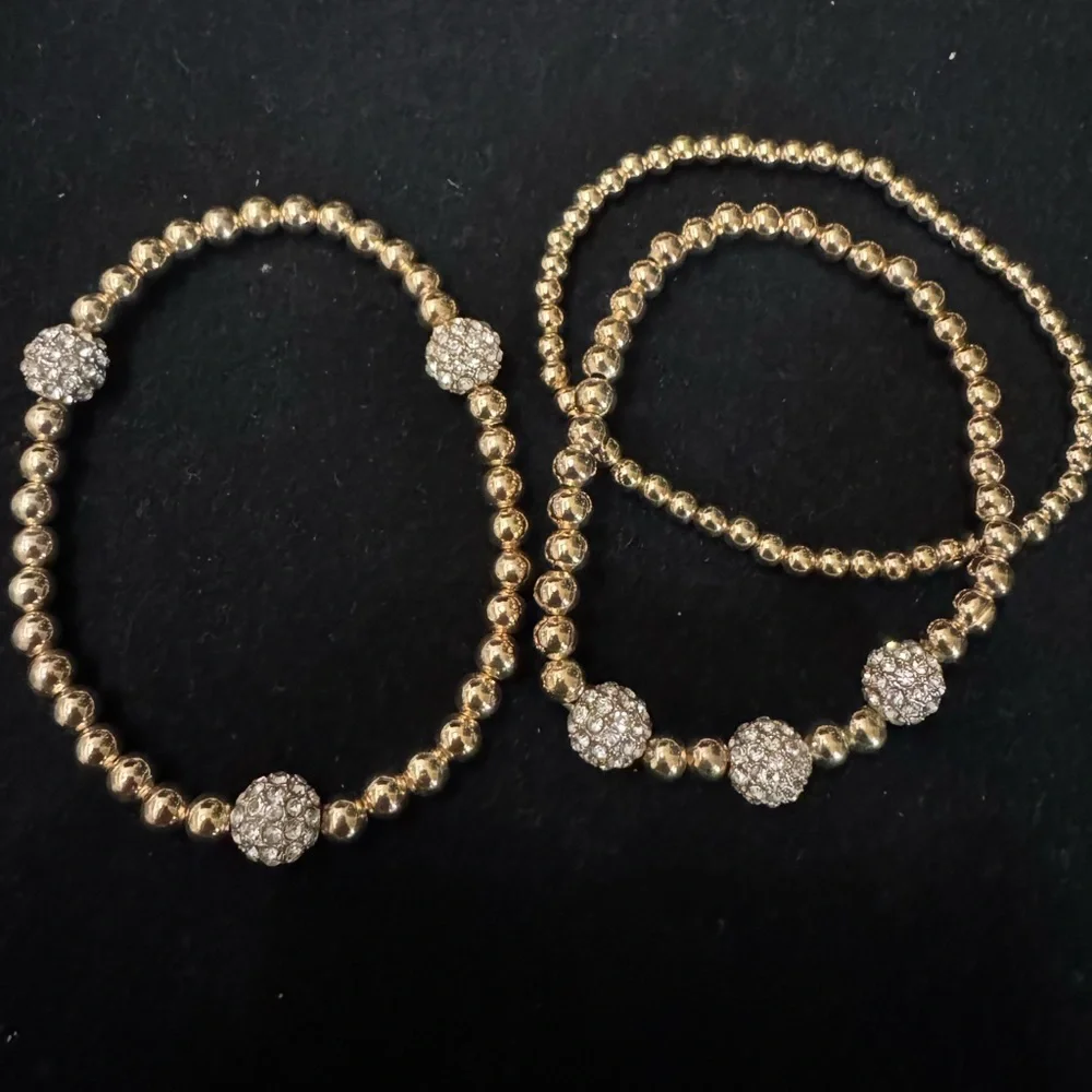 NWOT House of Harlow 1960 Gold Beaded Stretch Bracelet with Crystal Pave Accents